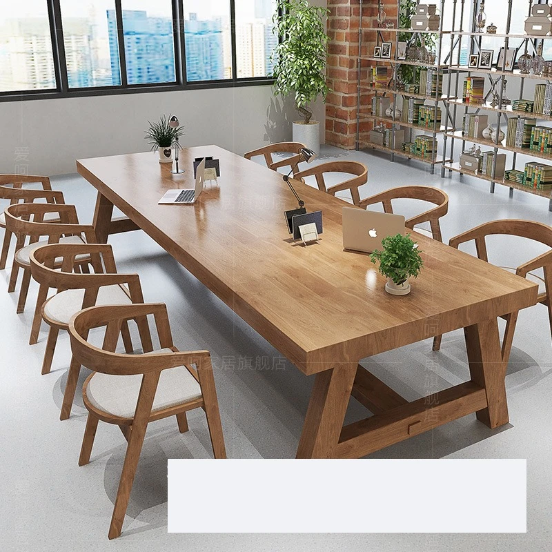Reading room Solid wood desk Company studio Computer desk Log strip Library negotiation Training conference table