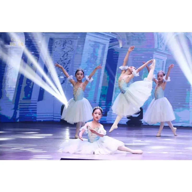 ชุดบัลเล่ต์เด็ก ชุดแสดง กระโปรงยาวพลิ้ว ชุดเต้นรำเด็ก เสื้อทรงเจ้าหญิง สายคล้องคอ สีฟ้าอ่อน กระโปรงพอง