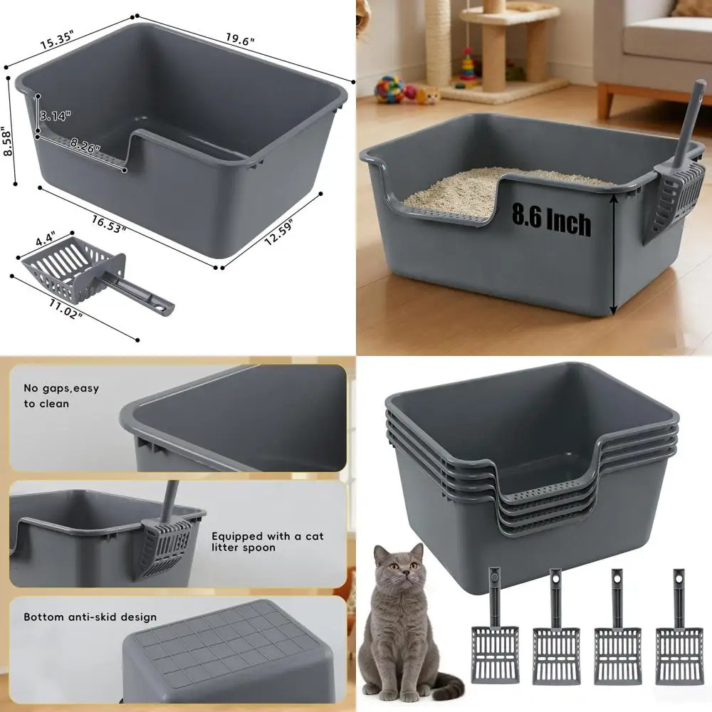 

Multi-Cat Litter Boxes with High Sides, 19.6 L x 15.35 W x 8.6 H, Anti-Splash, Easy Clean for Large Cats (Grey)