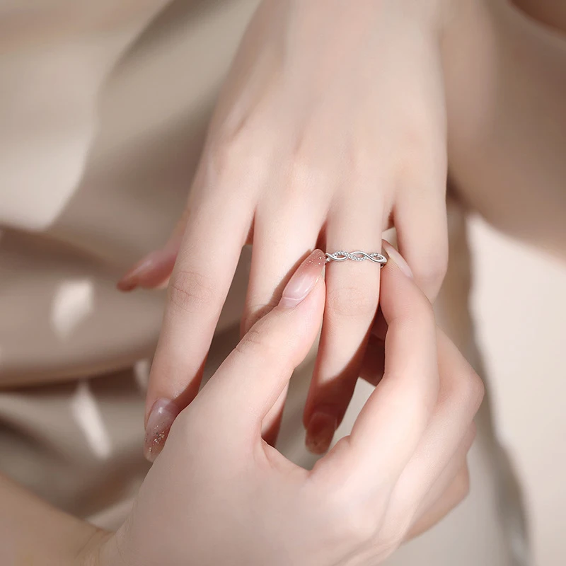 New 925 Sterling Silver Trend Weave Twisted Elegant Adjustable Rings Women&Girl Jewelry Gift Rhinestone Spiral Open Finger Ring