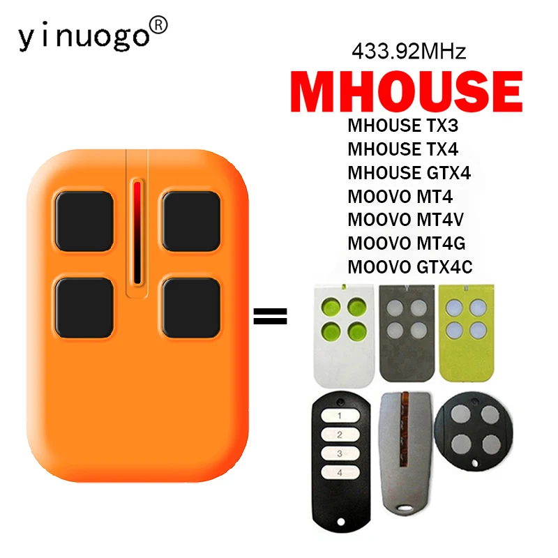 MHOUSE TX3 TX4 MOOVO MT4 MT4V MT4G GTX4C Garage Door Opener Remote Control 433.92MHz Rolling Code MHOUSE Remote Control GTX4