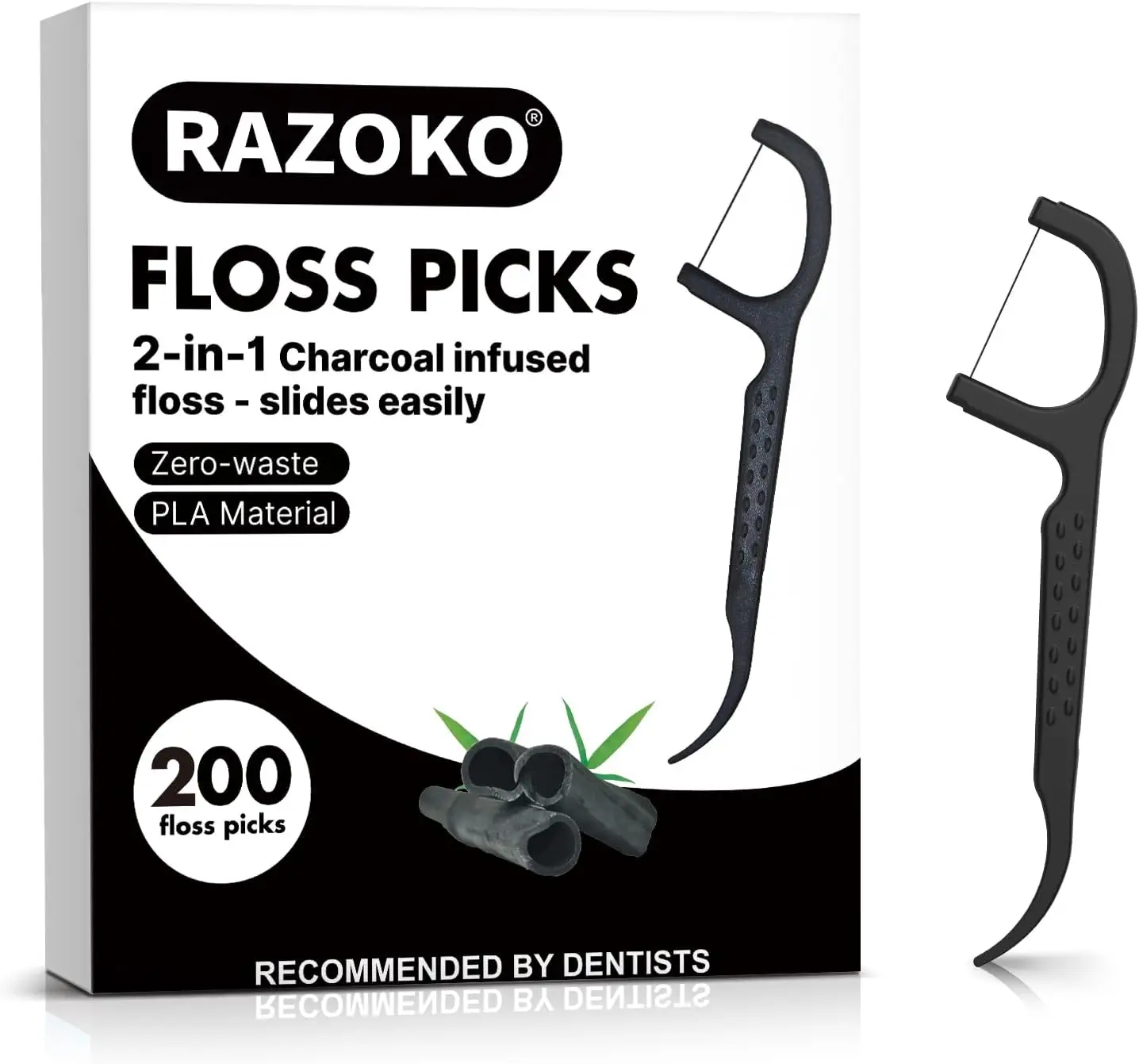 

Dental Floss Picks High Toughness Charcoal Toothpicks Sticks-Vegan,Eco-Friendly Sustainable Flossers for Teeth Cleaning (200 Cou