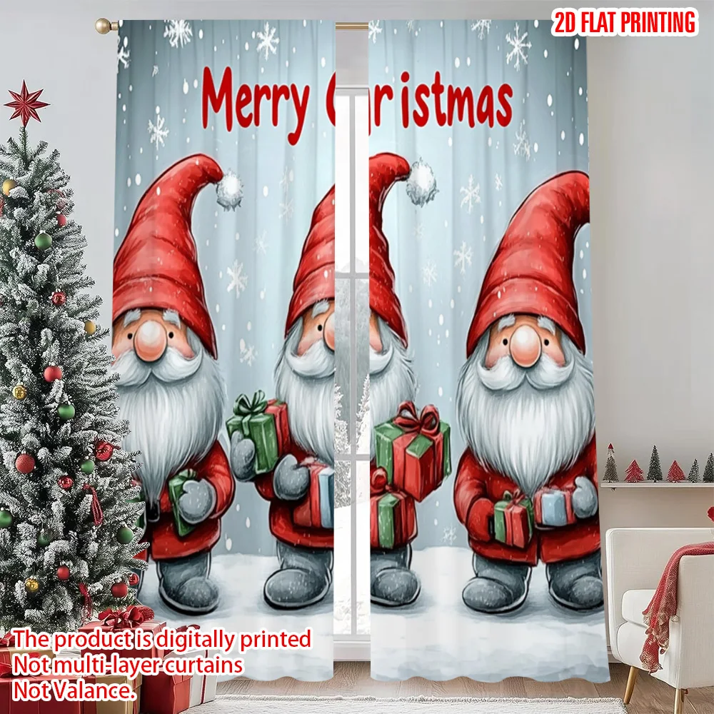 

2pcs 2D flat printing Merry Christmas Popular Curtains Christmas midget Machine Washable Polyester Without Electricity Family