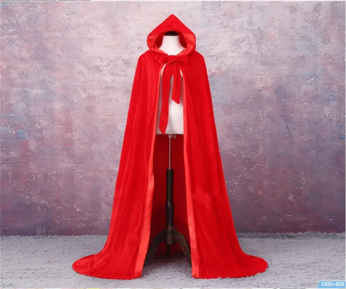 Hooded Women Men Fancy Red Wedding Cloak  Cloak  Adult Witch Long Purple Green Red Black Halloween