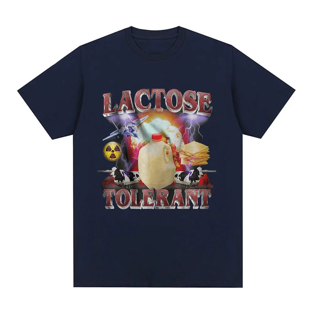 Lactose Tolerant Graphic T-Shirt Men\'s Vintage Fashion Cool Short Sleeve T-shirts 100% Cotton Casual Oversized T Shirts Clothes