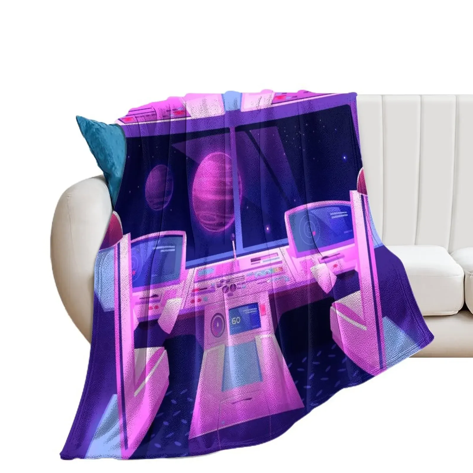 

Synthwave Space: spaceship cockpit Throw Blanket Decorative Throw Moving Blankets