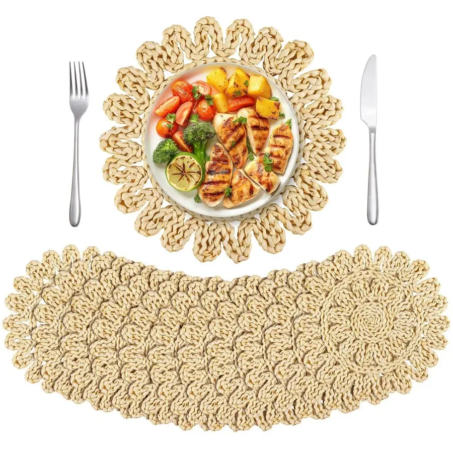 

Дюймовые круглые тканые салфетки, набор из 12 салфеток ручной работы из кукурузной шелухи, натуральный плетеный коврик из ротанга в стиле бохо, плетеный коврик для столовых приборов для F