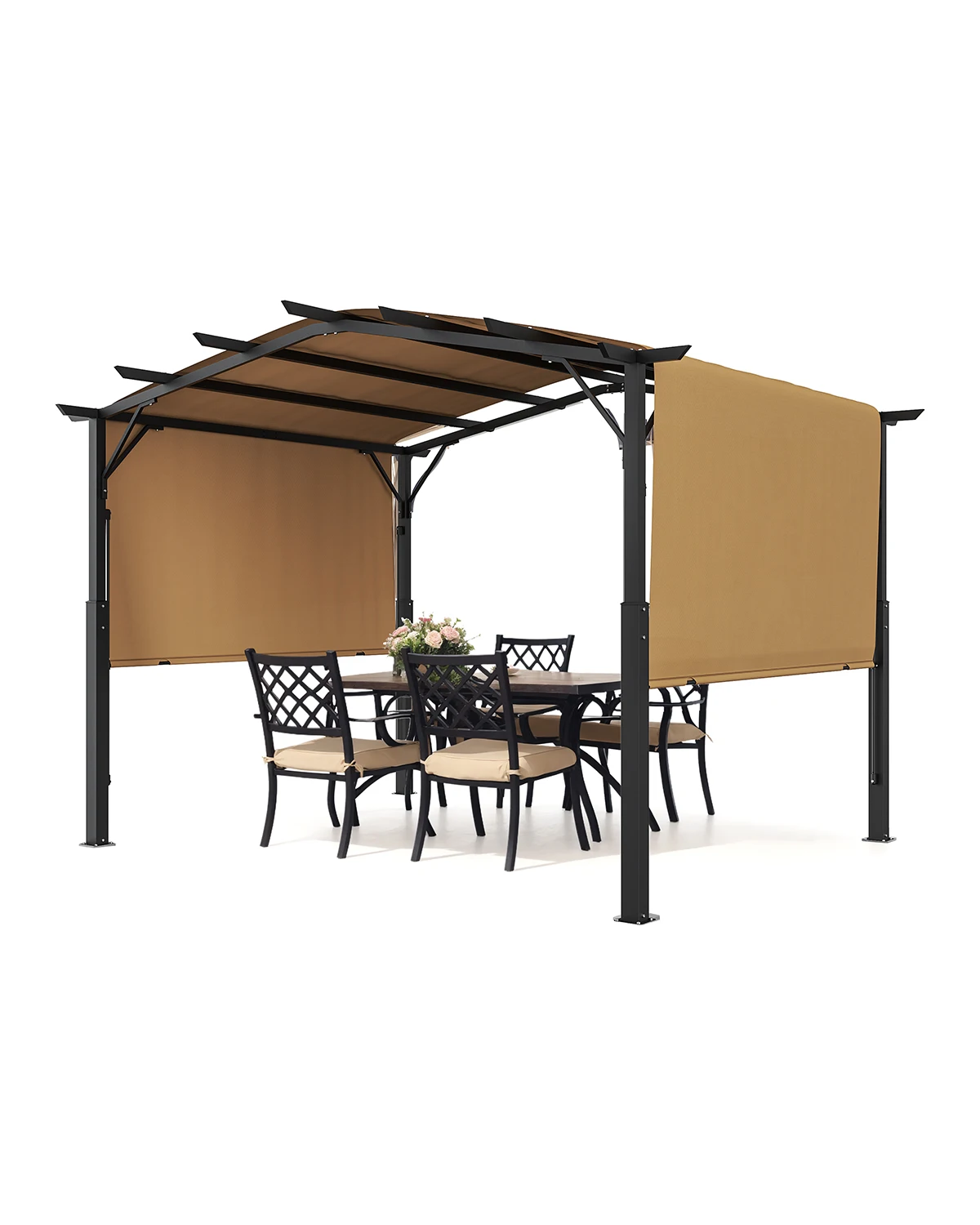 Pérgola Exterior SucceBuy, Pérgola Metálica Arqueada, Pérgola Retráctil con Toldo, Gran Refugio para Patio, Pabellón para Terraza