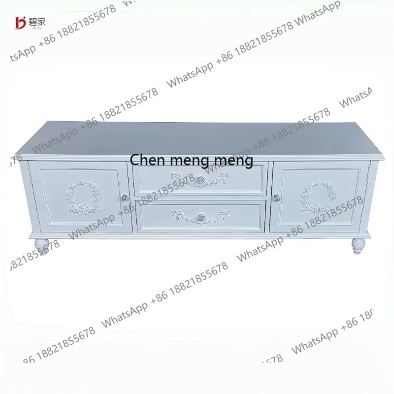 

French retro carved solid wood TV cabinet small apartment bedroom wall side cabinet storage locker