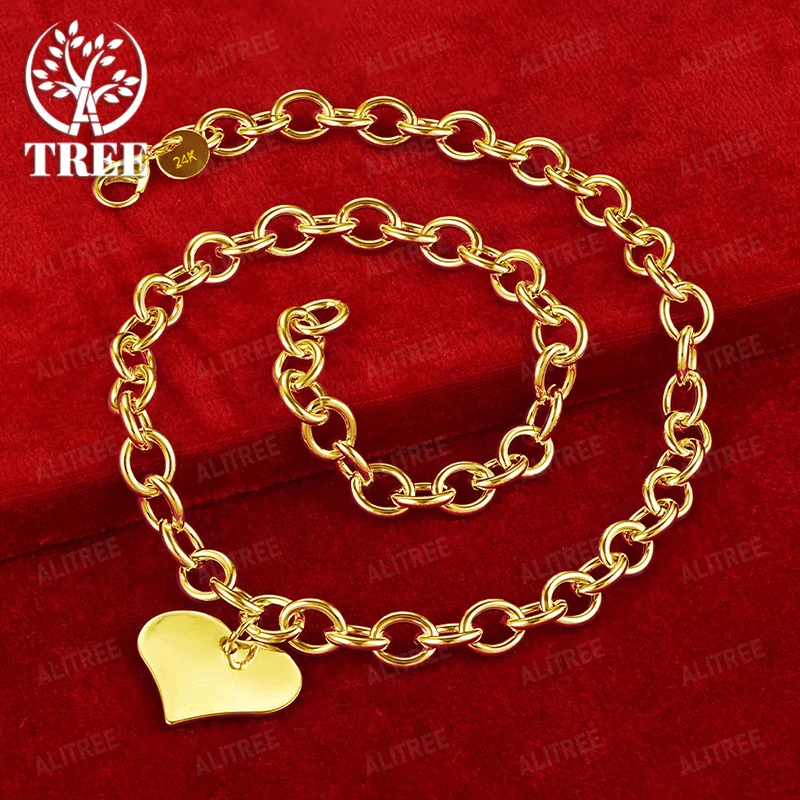 

High Quality 18k Gold Heart Pendant Necklace For Men And Women Charm Jewelry Birthday Anniversary Party Gift Accessories