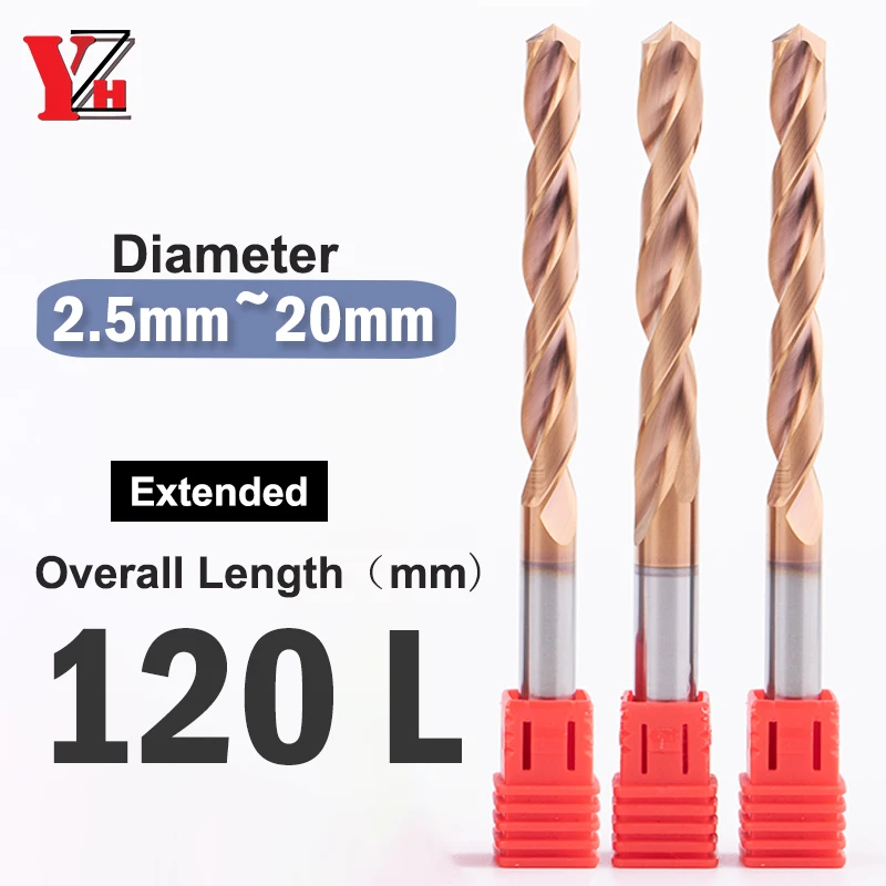 

YZH 120L Carbide Twist Drill Diameter D2.5-D20 Solid Tungsten Bits HRC55 CNC Straight Handle Drilling Hole For Metal Iron Steel