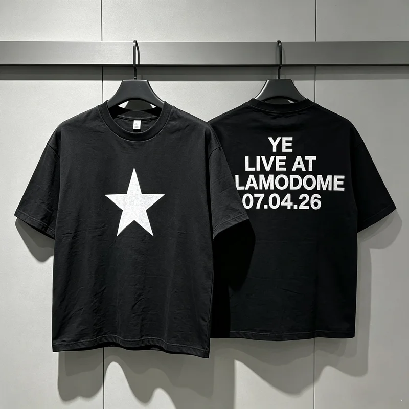 Five-pointed Star Print Kanye TS 07 Ye Live T Shirt Men Women American Streetwear Short Sleeve Loose Black White Cotton Tops Tee