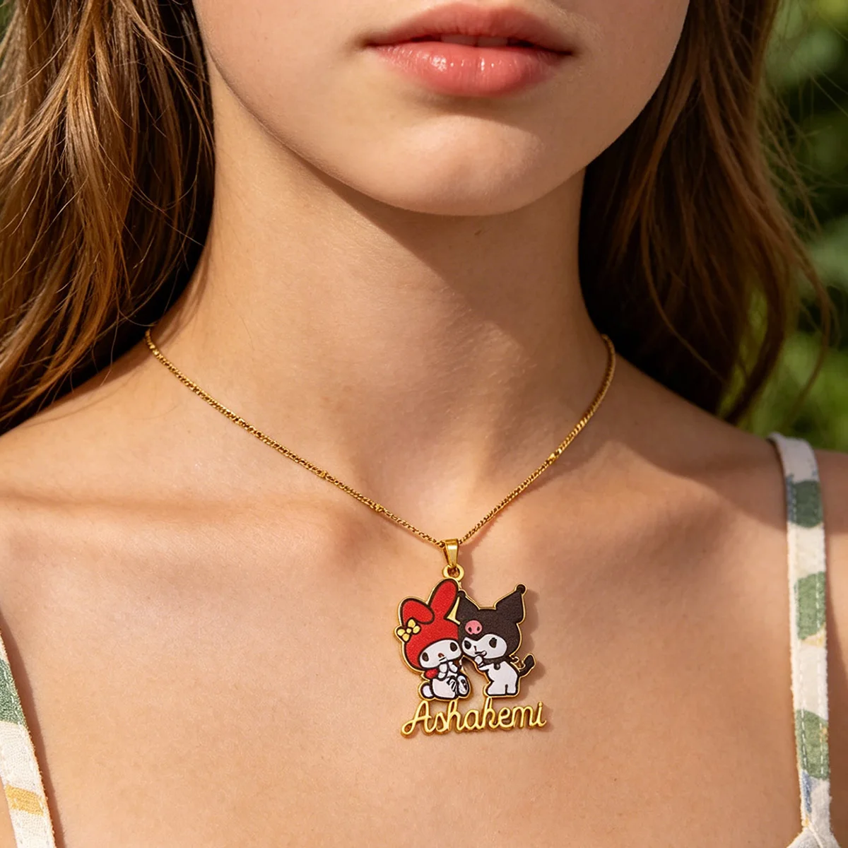 

Custom Name Kuromi My Melody Necklace Stainless Steel Cute Cartoon Pendant UV Color Printing Necklace Sanrio Jewelry Women Gifts