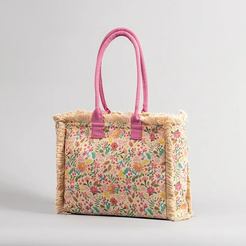 Bolso de hombro Retro bohemio para mujer, bolsa de lona de gran capacidad con cremallera, primavera y verano, 2024