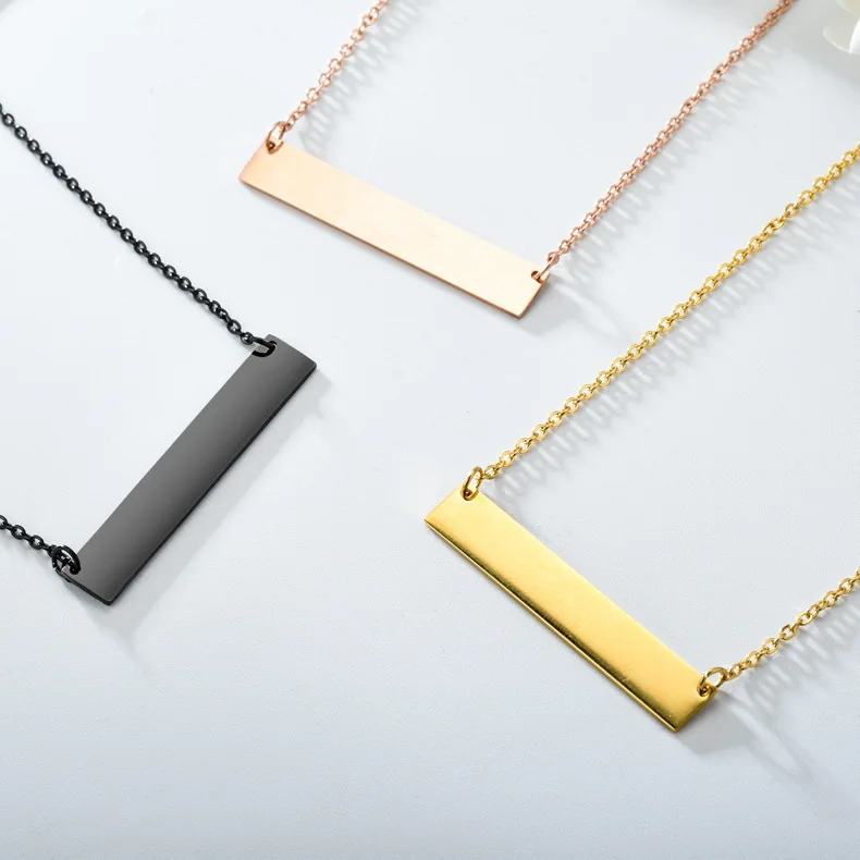 6*35mm Stainless Steel Square Blank Bar Necklace for Women Necklaces Simple Bar Pendant Stainless Steel Jewelry