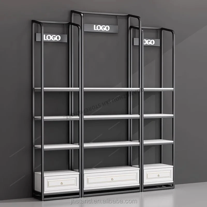 custom.Custom Stainless Steel Plated Cosmetic Display Shelves Retail Standing Cosmetic Display Stand With Led