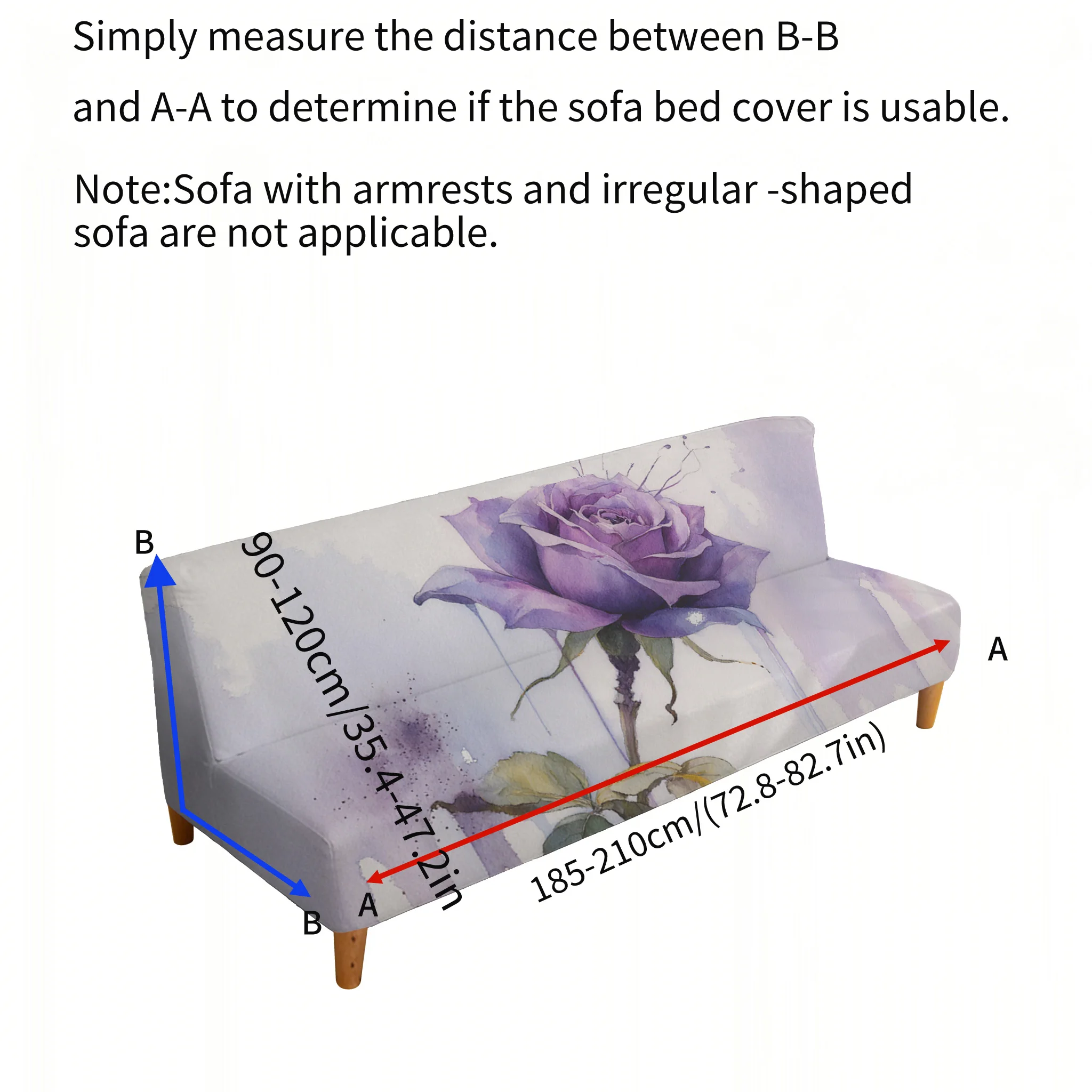 Ziyun watercolor rose armrest-free sofa bed cover, non-slip and scratch-proof furniture protective cover, easy installation