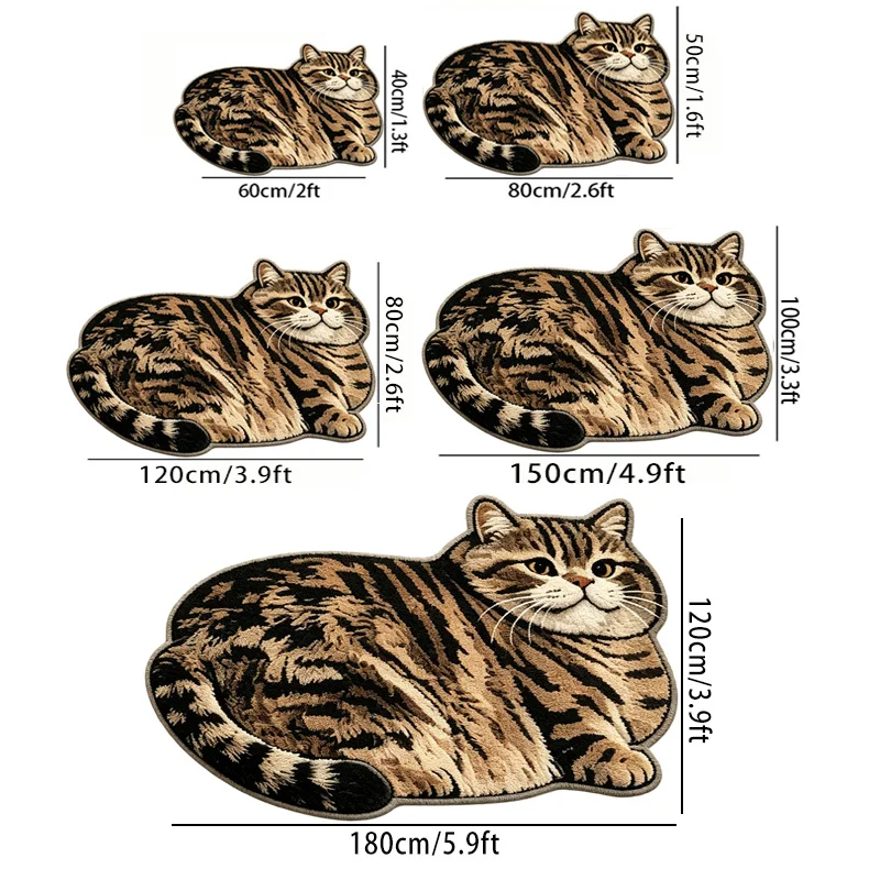 VIKAMA Irregular Cartoon Cat Rug, Soft Plush Non-Slip Floor Mat, Cute Bedside Carpet for Bedroom Living Room Home Decor Gift