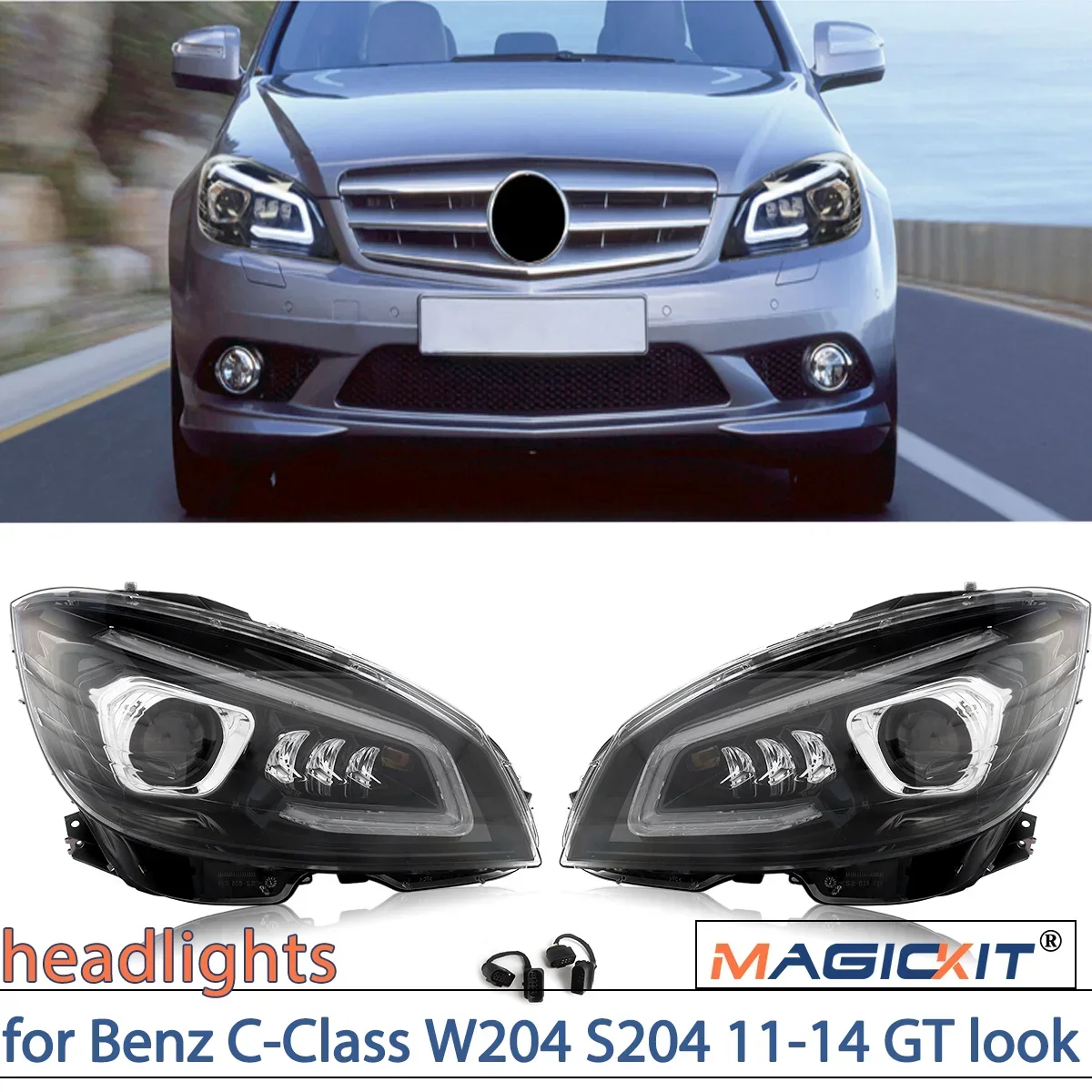 

Передние фары MAGICKIT 2x для Benz C-Class W204 S204 2011-2014 GT look, автомобильные аксессуары