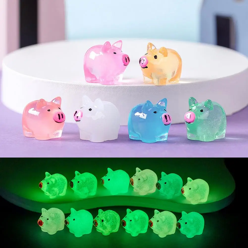 Ornament Mini Pig Figurine Set Glow-in-the-dark Resin Ornaments Garden Statue Toy Desktop Decoration 12