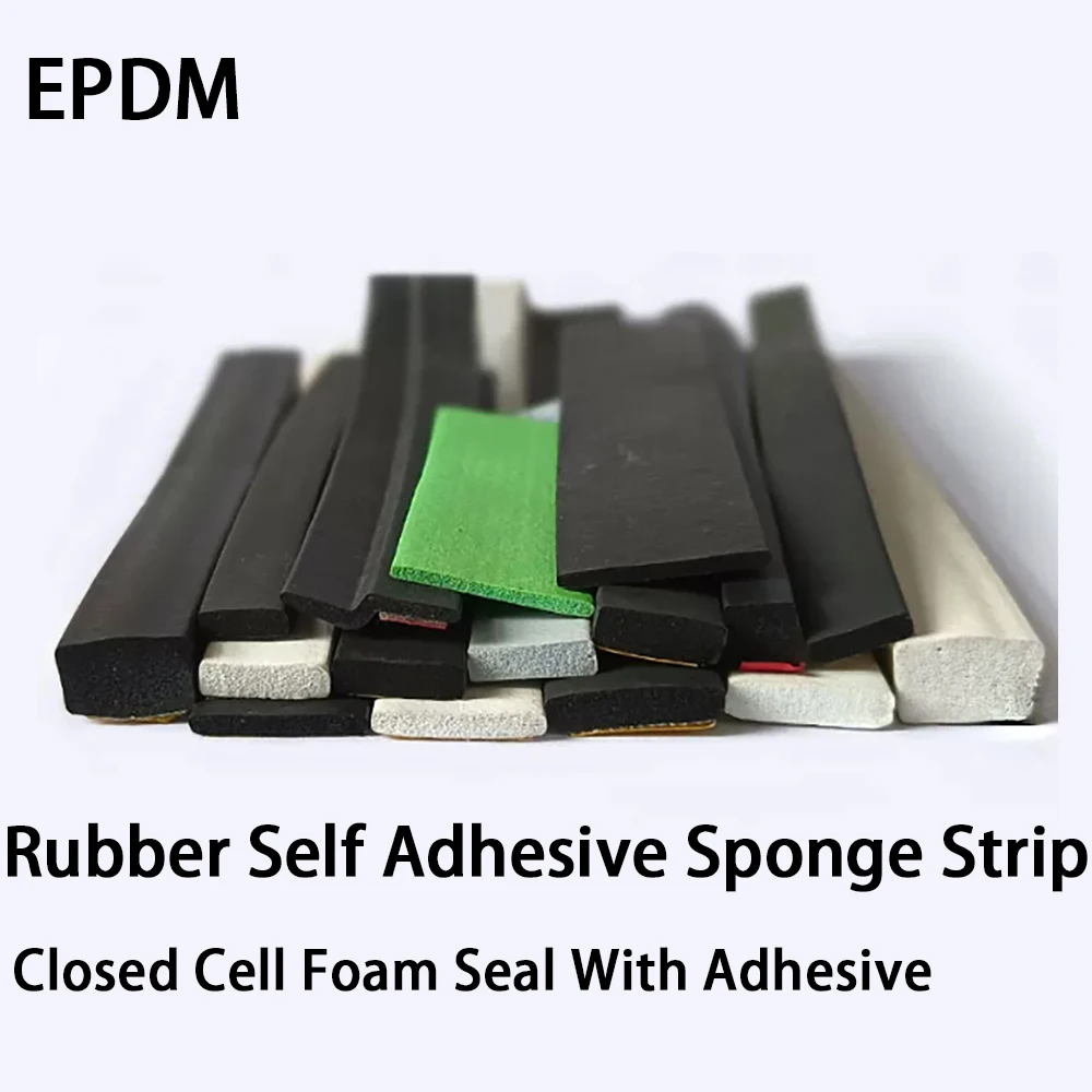 1m EPDM Self Adhesive Sponge Seal Strip Rubber Black Foam Strong Single-sided Adhesive Soundproof Anti-collision Seal Gasket