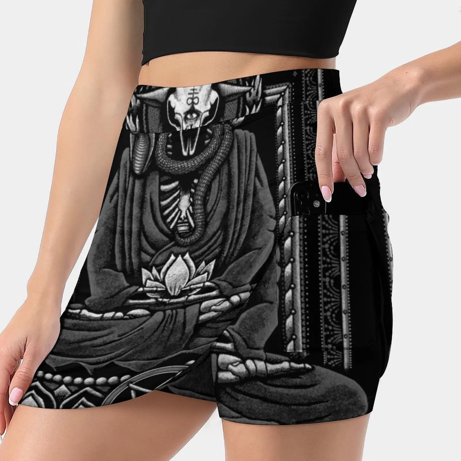 Baphomet White Halftone Women Sports Skirt Tennis Golf Dance Fitness Running Yoga Skirts Baphomet Satanist Satanic Devil Goat