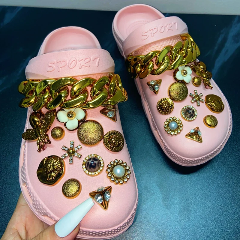 Summer Women Slippers Garden Sandals Platform Clogs  EVA Gold Chain Decoration Casual Outdoor Flip Flops Shoes For Female