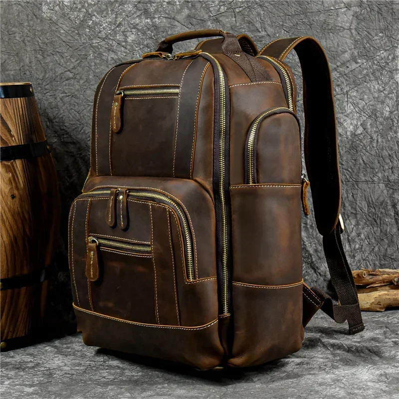 High Quality Bags Men\'s Leather Backpack Retro Luxury Fashion Style Backpack Travel Backpack School Bag For Men Leather Daypack