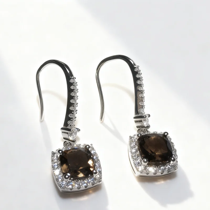 SGARIT Earrings 925 Silver Jewelry 6.5mm Cushion Shaped Natural Tea Crystal Stud Earrings are Fashionable and Elegant view 4