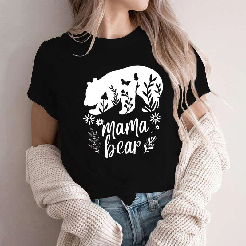 Funny Mama Bear Printed T-shirt Great-grandmother T-shirt Mom Round Neck Short-sleeved Shirt Blouse Women's Summer Short Sleeve