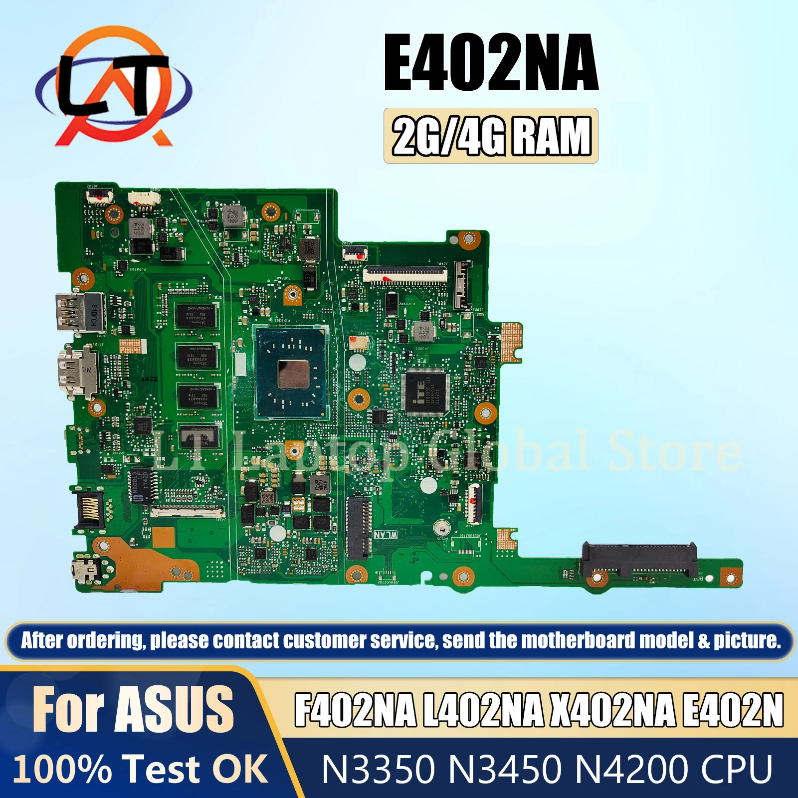 E402NA Mainboard For ASUS F402NA L402NA E402N X402NA Laptop Motherboard N3350 N3450 N4200 2G 4G-RAM 0G 32G 64G-SSD