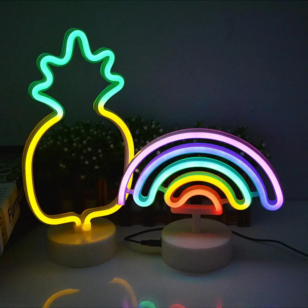 LED Night lights Neon Light Flamingo Coconut Tree Cactus Unicorn Shape Lamp Colorful for Bedrooms Child Gift Tabletop Nightlight