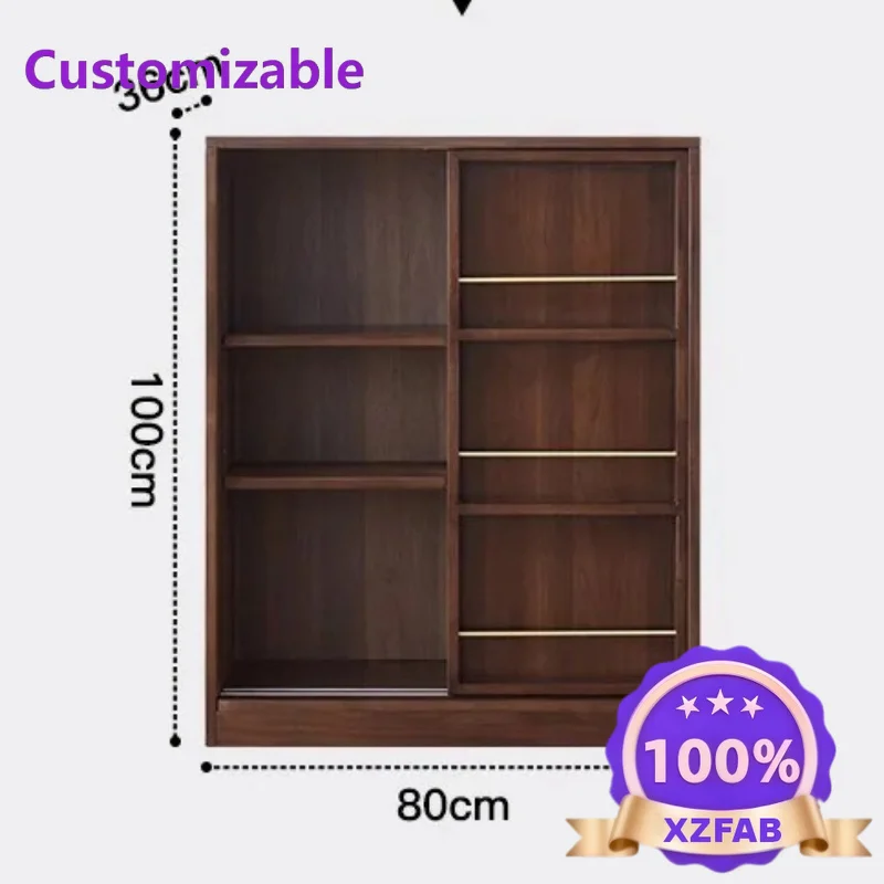 Factory Direct 2026 Solid wood integrated bookcase combination household living room wall sliding door floor locker glass door