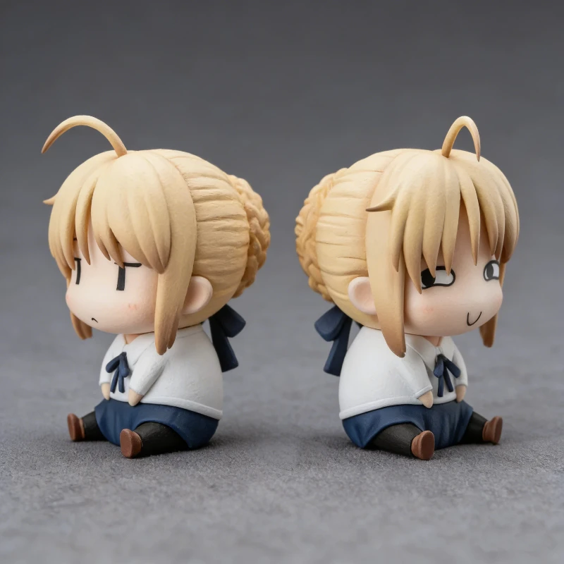 Figura Chibi Saber de 10 cm de la Serie Fate, Versión Q, Cara Divertida y Torpe, Modelo de Anime Sentado, Adorno de Escritorio, Juguete, Decoración para Coche, Regalos para Fans de Juegos