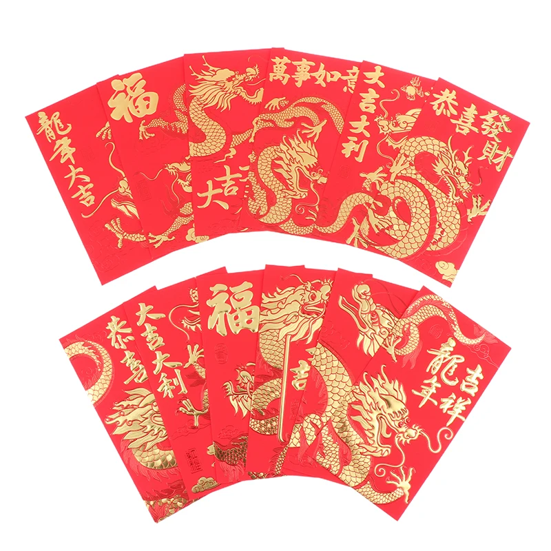 6Pcs Chinese Long Red Envelopes Dragon Hongbao Lucky Money Gift Envelope Red Packet New Year Blessing 2024 Year Of The Dragon