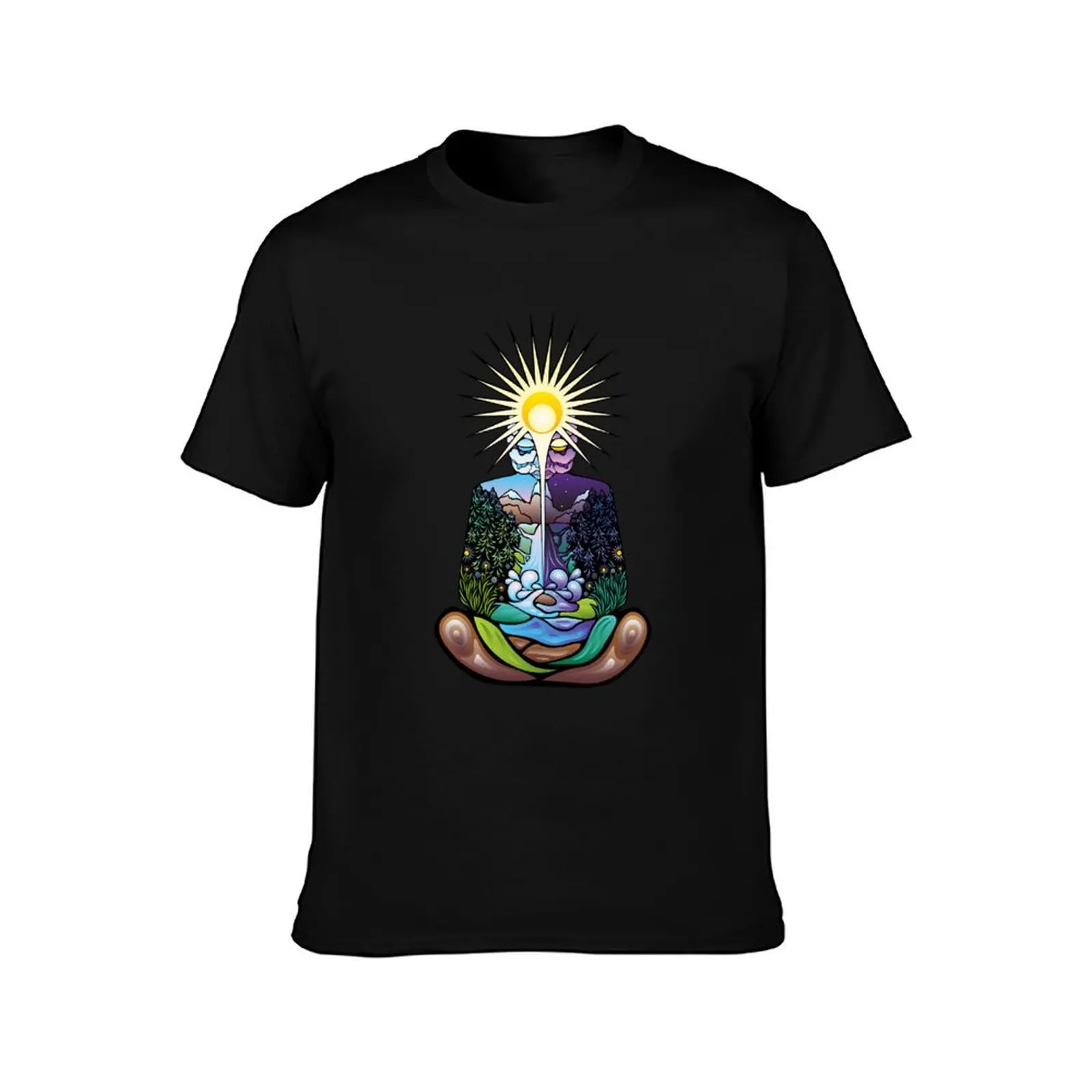 Psychedelic meditating Nature-man T-Shirt cotton tshirt 100% T-Shirt