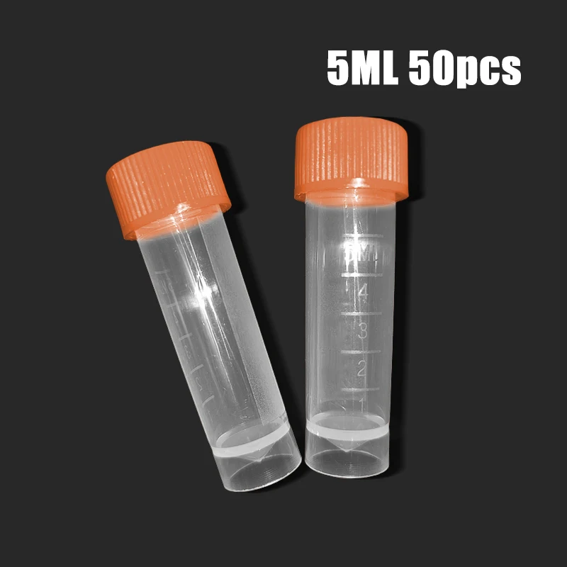 50pcs/bag 5ml Preservative Tube Sample Bottles Plastic Transparent Centrifuge Tube standing Refrigeration tube