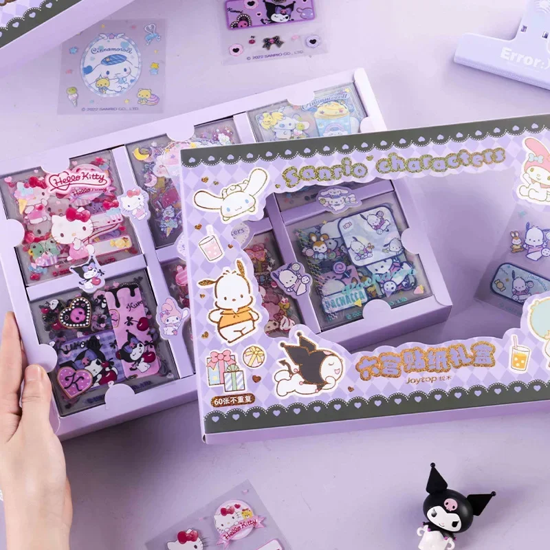 Подарочная коробка Sanrio с шестью квадратами Kuromi Cinnamoroll, набор для студентов и детей, милый мультяшный блокнот, коробка для игрушек, декоративные наклейки