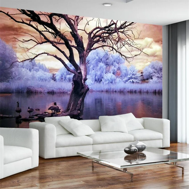 Customized Modern minimalist Nordic fantasy tree lake mural Living room sofa TV background wall wallpaper bedroom restaurant 3d