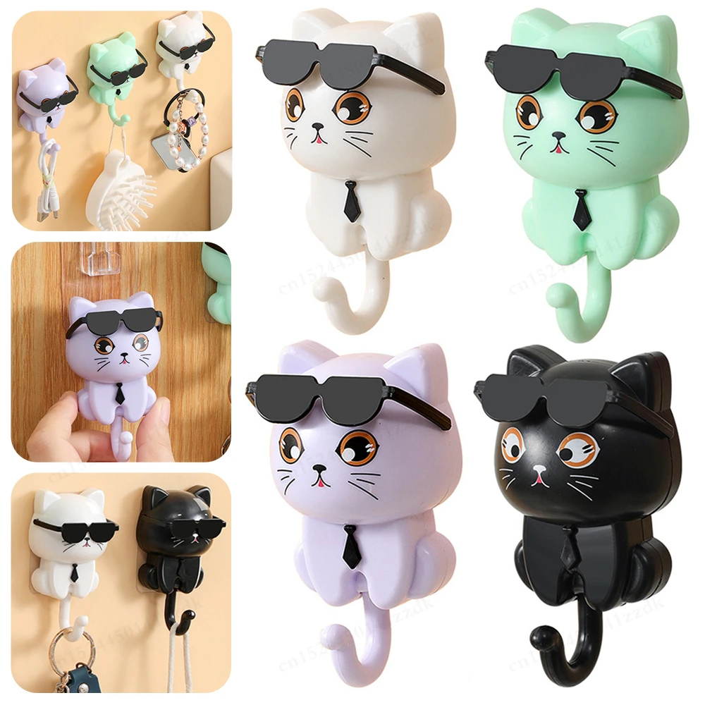 Waterproof Cute Plastic Cartoon Cat Hooks House Wall Key Holder Self Adhesive Hook For Kitchen Bathroom Home Keyhanger accessori