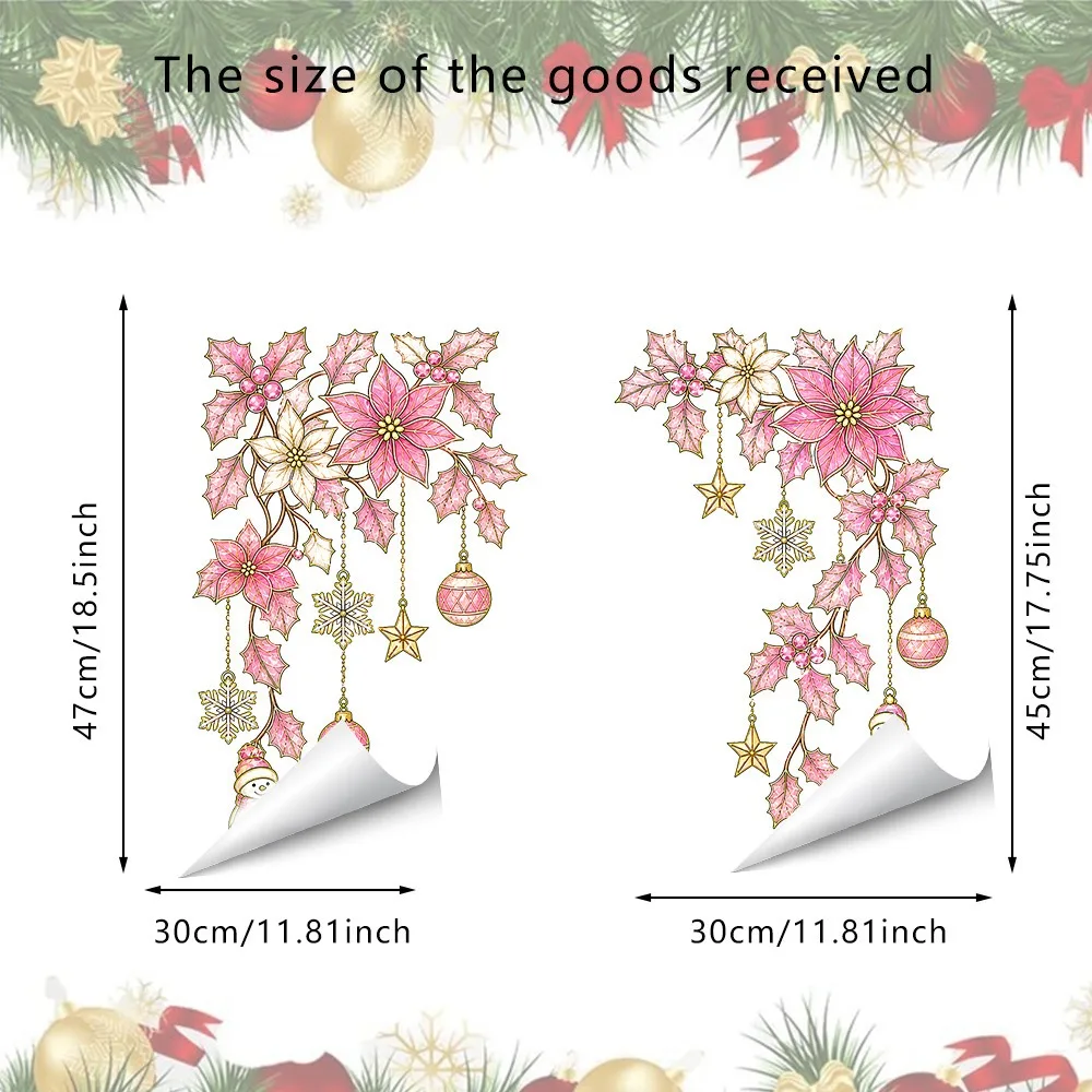Static Cling Christmas Window Sticker Leaves Flower Vine Snowman Gift Box Christmas Glass Stickers Multicolor Waterproof