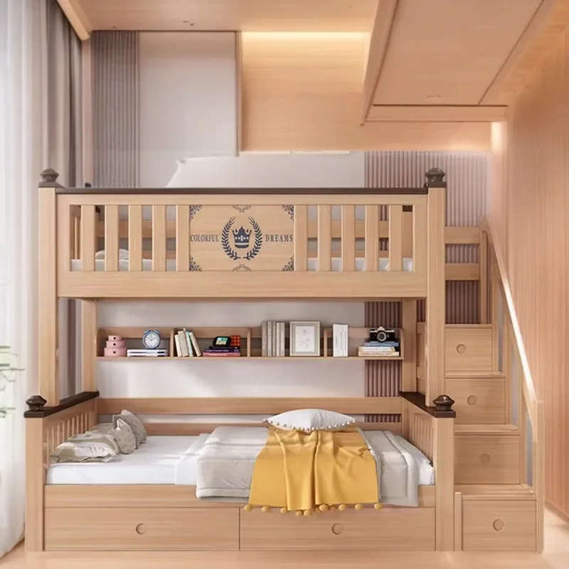 for Full Solid Wood Mother and Child Bunk Bed Household High Low Split Wooden Double Childrens Up and Down Bed