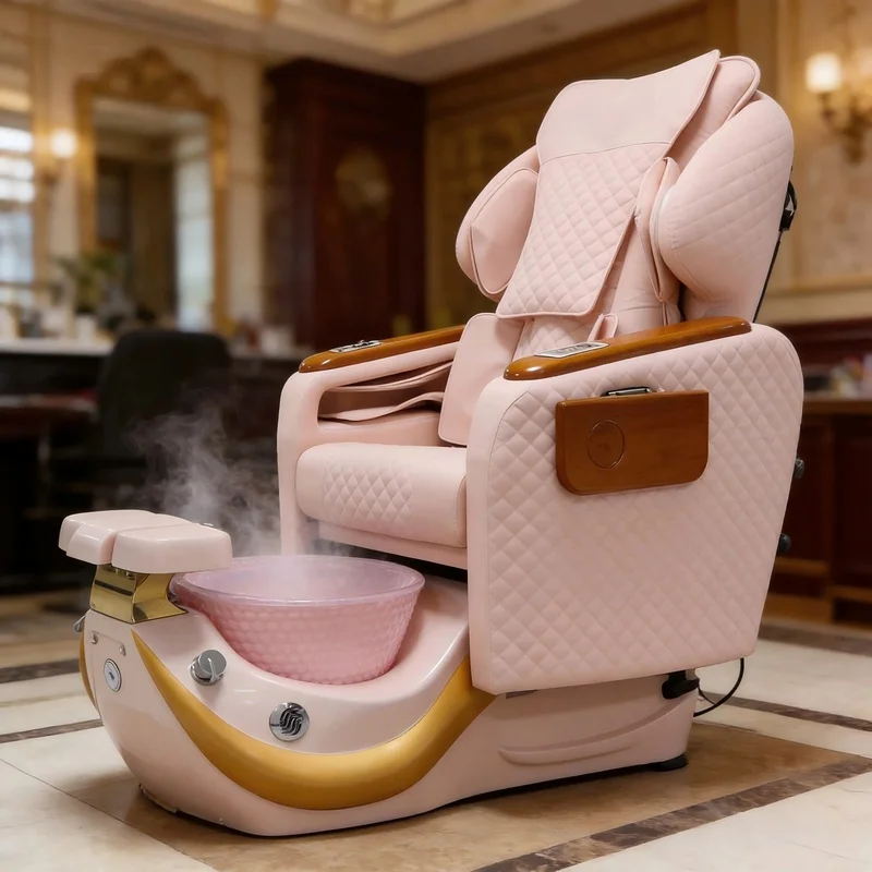 Modern Pink Pedicure Spa Chair with Foot Bath Basin for Nail Salon Beauty Salon Spa Furniture and Professional Foot Care Service