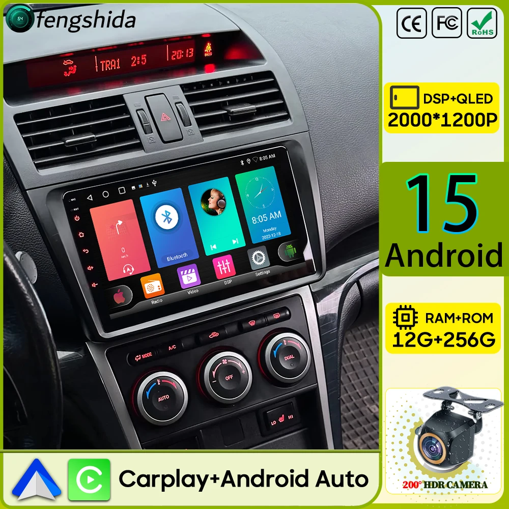 

Car Radio Carplay For Mazda 6 GH 2008-2012 Navigation Android 15 Video GPS Android Auto 2K Android 15 5G Bluetooth 4G 2K No 2din