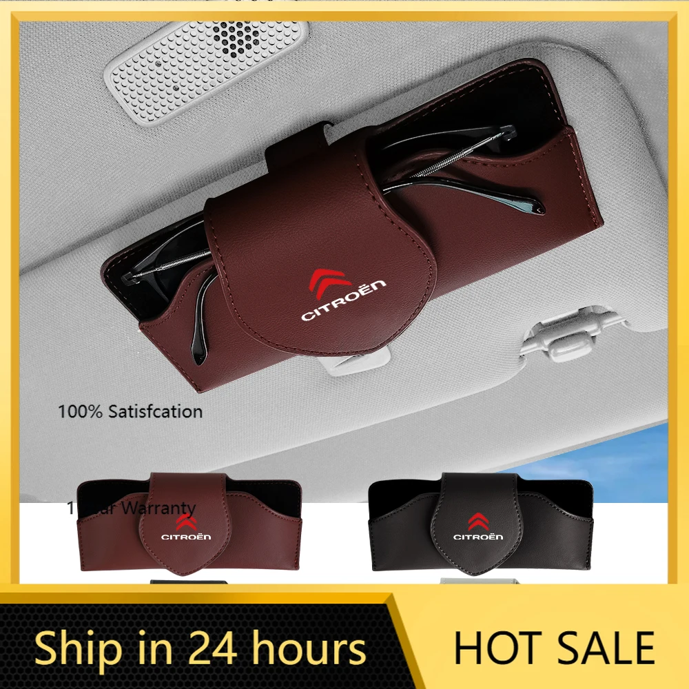 

2026 Hot Car Sticker For Citroen C1 C2 C3 C4 VTS C-ELYSEE DS 1Pcs PU Leather Car Glasses Storage Box Universal Car Visor Sunglas