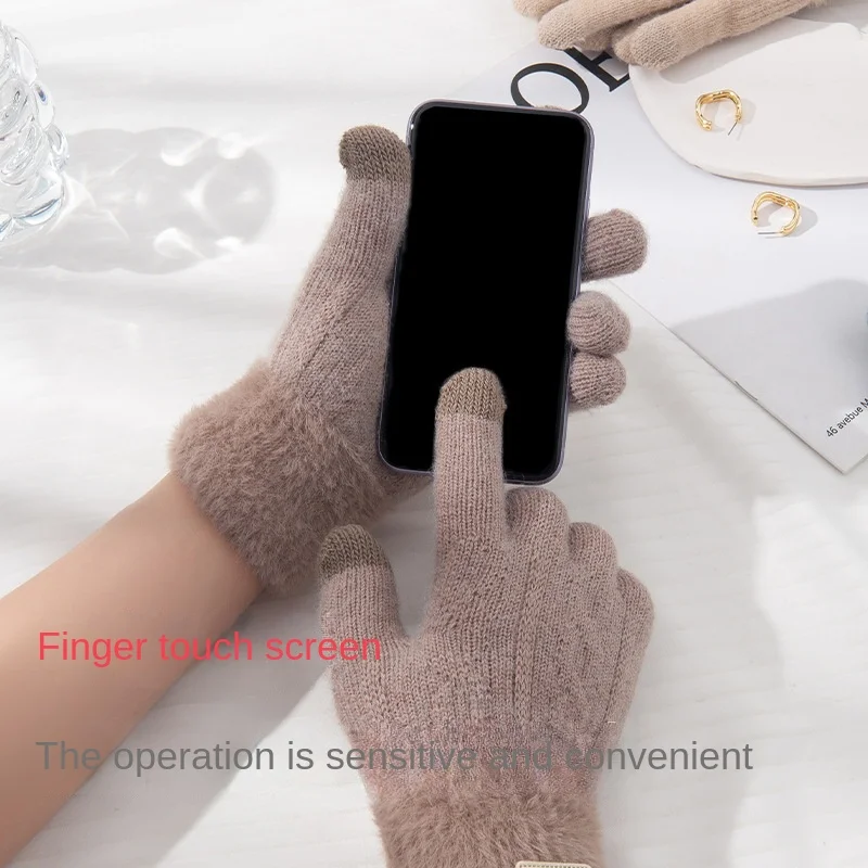 الشتاء قفازات شاشة اللمس النساء الرجال الدافئة تمتد محبوك القفازات كامل فنجر Guantánamo المرأة الكروشيه Luvas سميكة #4