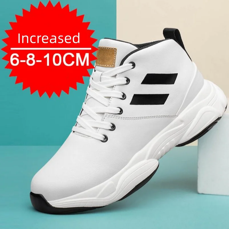 Men Genuine Leather Elevator Shoes Fashion Height Increasing Sneakers for Man Insoles 8CM Hidden Heels Inner Heightening Sports