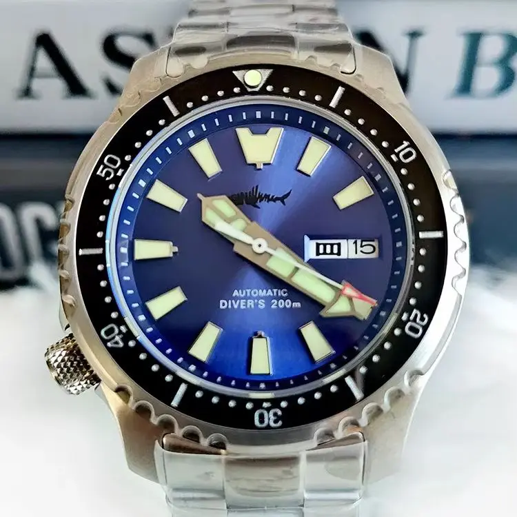 Heimdallr Men Automatic Watch 45.3mm Military Mechanical Wristwatch Diver 200M Waterproof C3 Luminous NH35A Sapphire Mirror