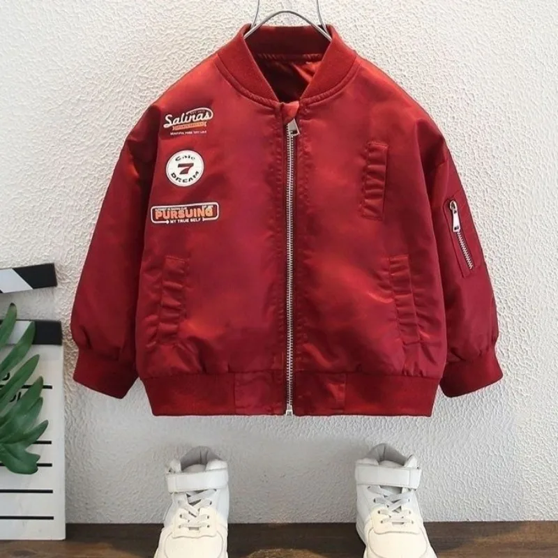 2025 New Boys Autumn Jacket Cartoon Standing Collar Baseball Jacket Trendy Kids Coats