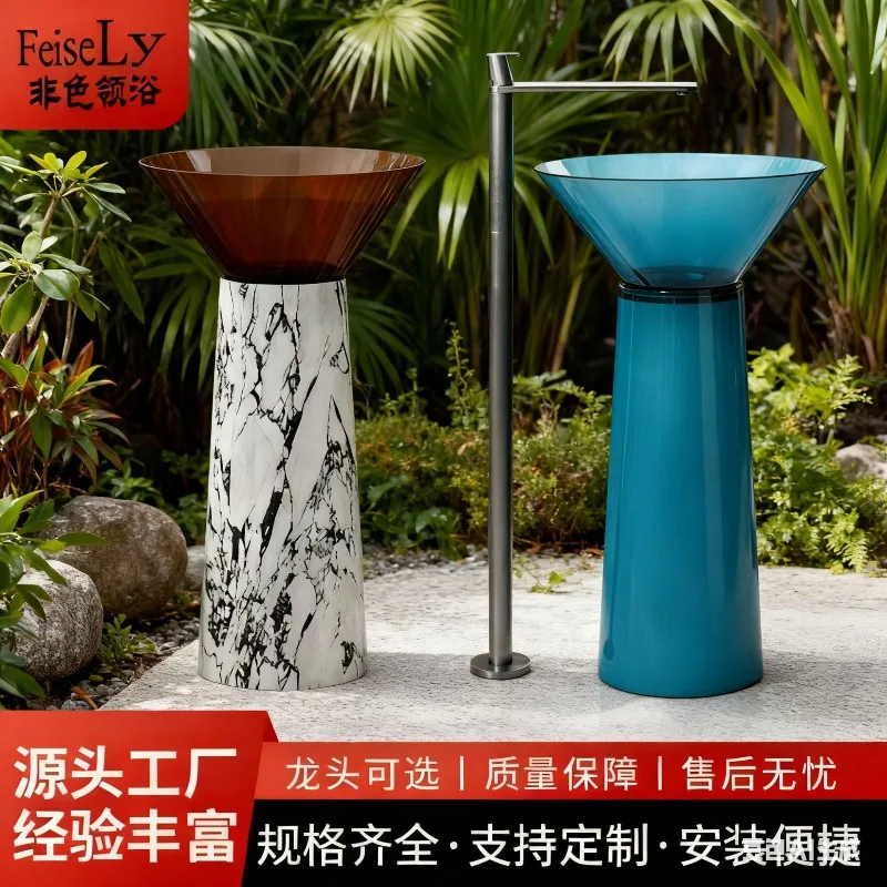 Transparent Resin Marble Pattern Wash Basin Hotel Villa B & B Wash Table Artificial  Pillar Basin Washbasin